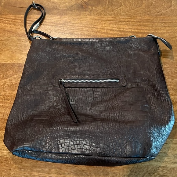 GIANNI CHIARINI Brown Croc Embossed Leather Hobo Handbag - Picture 8 of 14